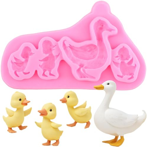XMOLDNMS Duck Mother and Baby Silicone Moulds Duck Fondant Mould for Farm Theme Cake Decoration Cupcake Topper Candy Chocolate Gum Paste Polymer Clay