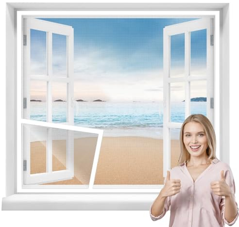 Mückengitter Fenster mit Rahmen 90x130cm Fliegengitter Mückengitter Fliegenschutz für Fenster Weiß