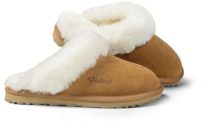 Fellhof Lammfell Pantoffeln Damen PRIMO, kuschelige Lammfellpantoffeln für Frauen, Winter & Sommer Hausschuhe aus echtem Lammfell, hellbraun Gr. 39
