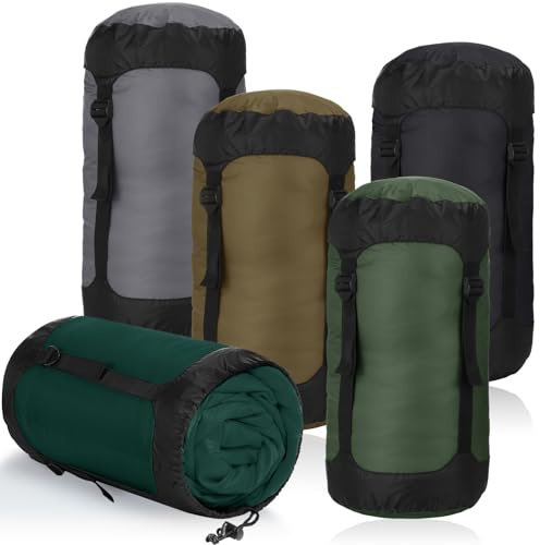 Gulfmew 5 Pezzi Sacchi di Compressione per Escursionismo 20 L Sacco a Pelo Impermeabile da Campeggio Borsa a Compressione Borsa di Stoccaggio per Esterni Campeggio Alpinismo(Toni della Terra)
