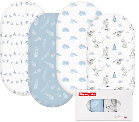 GLLQUEN BABY Bettlaken Spannbettlaken für Babybett 4 Pack,Matratzenschoner für Laufgitter, Oeko-tex100 Moseskorb Baby Spannbetttuch Bezug, Kinderwagen Matratzenbezug für Neugeborenes Taube