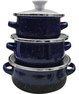 SiaBiced 3X Emaille Mini Topf Set Kochen Simmering Topf Babynahrung Ergänzung Topf Suppentopf Küche, Dunkelblau