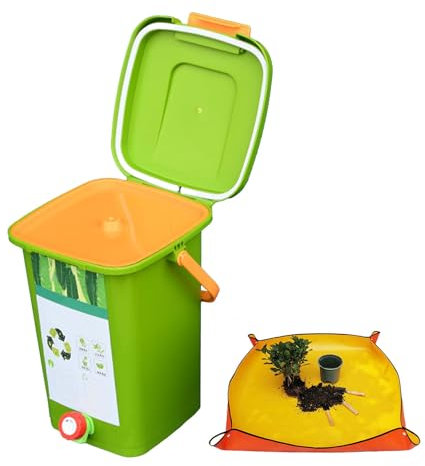 Lot de 2 bacs à compost de cuisine de 9 litres pour comptoir de cuisine, gain de place et seau à compost portable, design élégant pour un compostage facile de cuisine