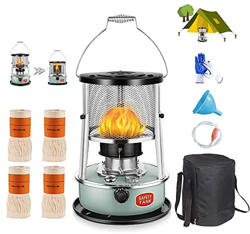 Smoke-Free Portable Kerosene Stove, 5L Kerosene Heater Stove for Indoor and Outdoor,Portable Liftable Camping Stove, with 4 Wicand 1 Pair of/Blue