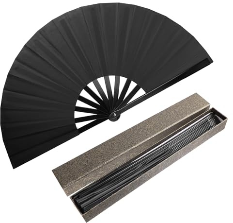 NUOOO Black Folding Hand Fan Chinese Silk Fabric Bamboo Ribs Handheld Fan for Dancing Party Home Decorations