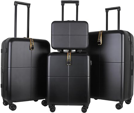 JLY - Set di valigie premium nere 100% policarbonato Bayer tedesco Organizzazione superiore con chiusura di sicurezza TSA Ruote ultra-silenziose, Nero , Vanity Case, S (55cm), M (68cm), L (77.5cm)