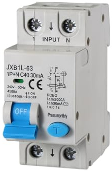 gloca Interruttore Magnetotermico Differenziale 2P 30mA 220V 4.5KA 2 Moduli DIN (40 Ampere)