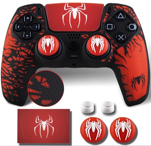 9CDeer Non-Slip Silicone Cover for PS5 Controller with Thumbstick Caps * 2 & Sticker * 1 Dark Spider
