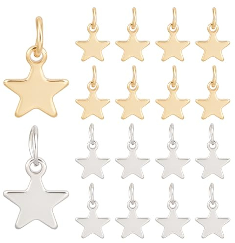 CRAFTYMELODY 60 Pièces 2 Couleurs Charmes Étoiles en Acier Inoxydable 304 Plaqué Or 18K Pendentif Métallique en Forme d'Étoile à Cinq Branches à Suspendre avec 60 Anneaux de Jonction