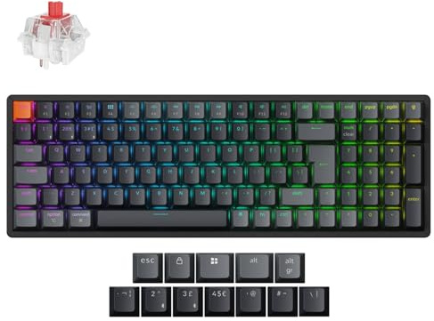 Keychron K4 QMK Custom Mechanical Keyboard Version 3, UK ISO Layout Wireless/Wired Keyboard with RGB Backlit, Aluminum Frame, Super Red Switch for Mac Windows Linux