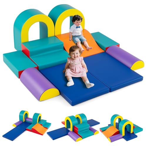 COSTWAY 10 teilige Schaumstoff Bausteine, Softbausteine für Baby zum Krabbeln, Klettern & Rutschen, Riesenbausteine aus PU & Schaumstoff, Großbausteine XXL Indoor für Kleinkinder ab 1 Jahr (Grün)