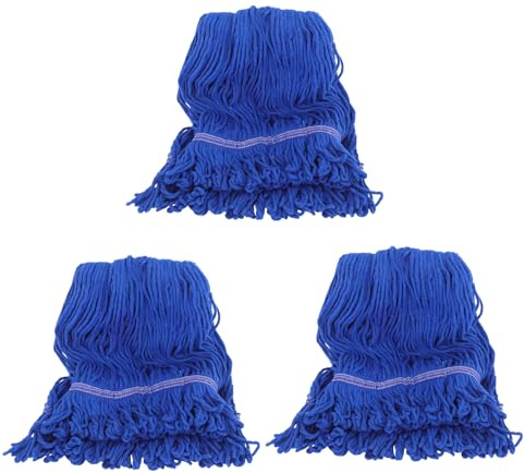minkissy Cabezal de Trapeador de Algodón Reutilizable Azul de 3 Piezas para Limpieza Pesada Diadema, Adecuado para Uso Comercial E Industrial