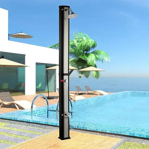 Douche extérieure autoportante avec température réglable et tête pivotante, idéale pour le jardin, la piscine et la plage
