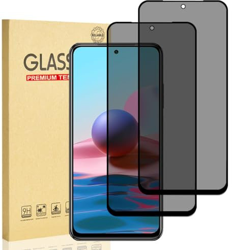 Hejkaoe Protector de Pantalla Privacidad para Xiaomi Redmi Note 10 4G/Redmi Note 10S, Cristal Vidrio Templado Antiespia, Anti-Espía Protector Pantalla, Dureza 9H, Anti-Rasguños, Sin Burbujas, 2 Piezas