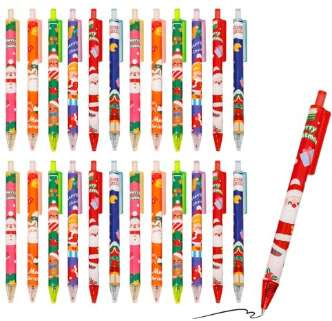 ZenithAura 24 Stück Weihnachten Kugelschreiber, Weihnachtsstifte Weihnachts Kleinigkeiten Mitgebsel Geschenke Stifte, 0.5mm Weihnachtskugelschreiber Schule Weihnachtsgeschenke