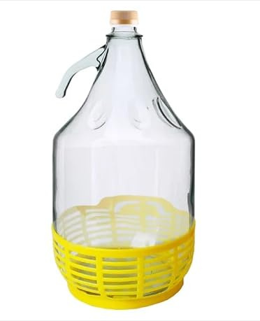 AP Supplies Glass Demijohn 5L, Screw Top Cap, Yellow Basket