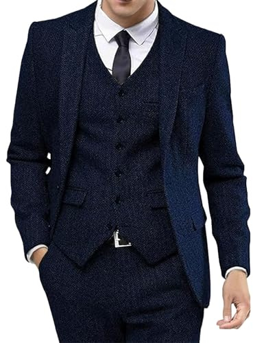 Completo da Uomo Blu Navy con Risvolto a Lancia, Smoking, Blazer, Gilet e Pantaloni, Abito Formale da Cerimonia, Abito Ballo per Uomo