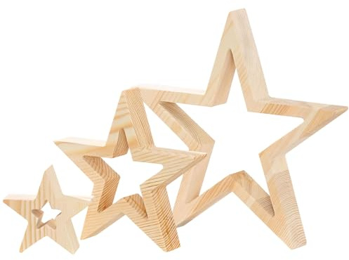 Vartegas Lot de 3 étoiles de Noël en bois naturel - Grandes petites étoiles en bois - Pour l'intérieur, le salon, la chambre à coucher, les fêtes