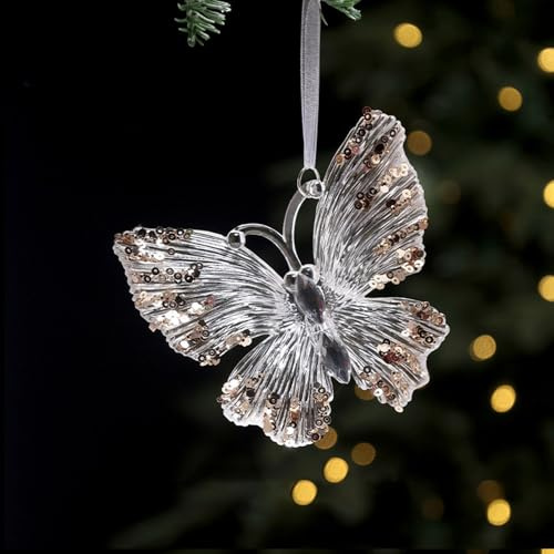 Dingfeiyu Weihnachtsbaumschmuck Acryl, Weihnachtsbaum Anhänger Christbaumschmuck Deko, Baumschmuck Weihnachten für Weihnachten Party Hochzeit Dekoration (Schmetterling)