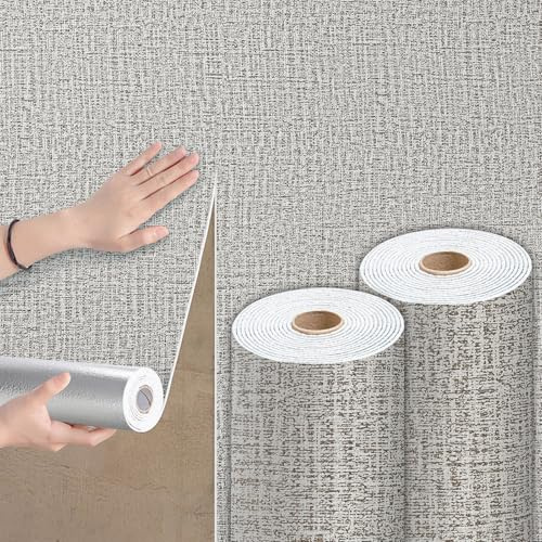 Takezuaa 2 Roll Selbstklebend Tapete Grau Leinenstruktur Wandpapier 3mm Dick Verdickt Texturierte Wandpaneele Selbstklebend für Wohnzimmer Büro Schlafzimmer Wasserdicht 280x50cm