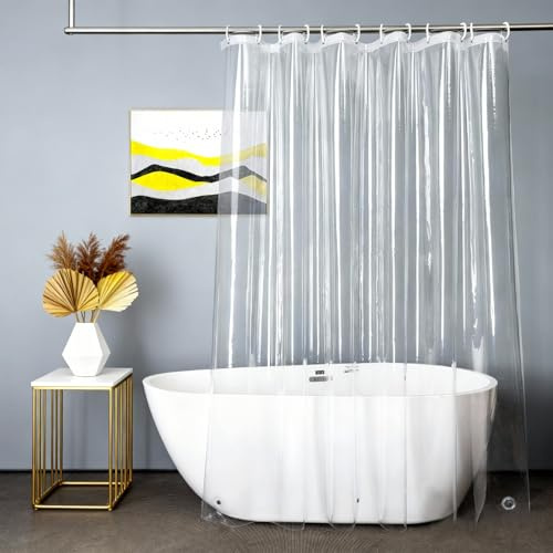 Transparent duschdraperi, 180 x 180 cm vattentätt duschdraperi av PEVA, duschdraperi, mögelresistent baddraperi med magneter och 12 krokar, genomskinligt duschdraperi för badkar och dusch