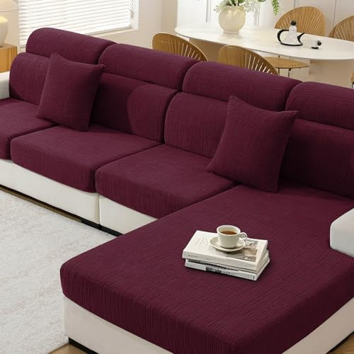 YSTELLAA Funda Asiento Sofa Elástico, Funda Cojin Sofa Antideslizante, Fundas para Cojines Ajustable, Universal Fundas Cojines Separado(Chaise Longue, Burdeos)