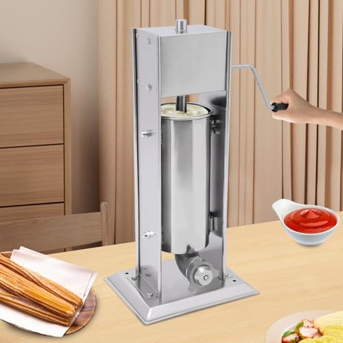 Machine à churros manuelle professionnelle de 5 l - Équipement de collation multifonction - En acier inoxydable - Avec 4 buses (3 formes différentes) - Pour un usage professionnel ou privé