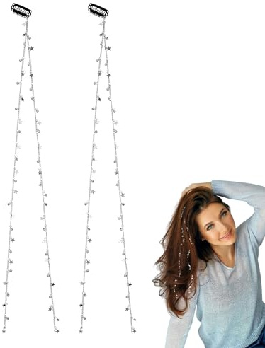 ZAMXHUG 2 catena per Capelli per Trecce – fascia nappe, Gioielli per Capelli Nappa Stella Luna D'Argento, per Capelli Lunghe Da Nelle Estensioni Dei Capelli Intrecciate per Capelli, catena capelli