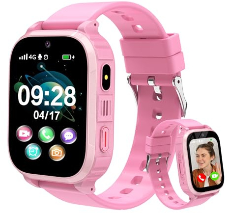 pmstuy Montre Enfant 4G GPS avec SOS et Appel Vidéo HD, Étanche IP68