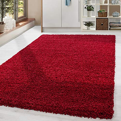 HomebyHome Shaggy Teppich Läufer Flur 80 x 250 cm - Shaggy Teppich Hochflor Rot Extra Weich und Flauschig - Bettvorleger Teppiche für Schlafzimmer - Waschbarer Küchenläufer - Carpet, Halı, Kilim