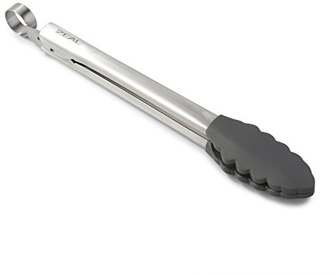 Zeal J140T Silicone Non-Stick Kitchen Tongs with Stainless Steel Handle (26cm) -Dark Grey