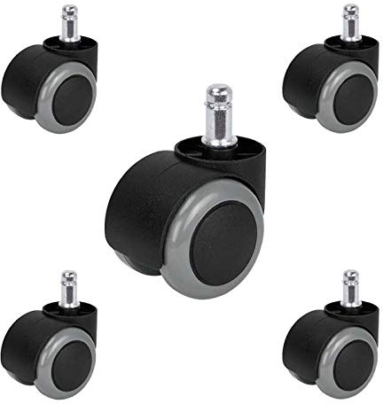 Centrosilla Ruote di Gomma per Sedia da Ufficio 11 mm/50 mm Set di Ricambio sedie scrivania mobili Pavimento Parquet, Confezione 5 Pezzi