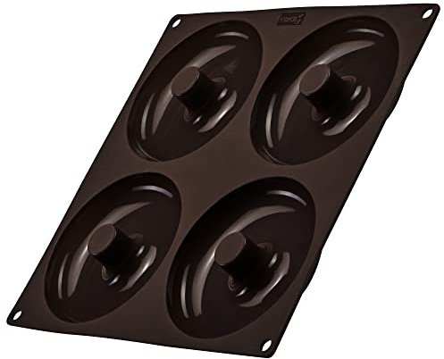 Lurch 85088 FlexiForm Bagels 4fach / Silikonbackform für 4 Bagels (11,8 cm) aus 100% BPA-freiem PlatinSilikon, Braun