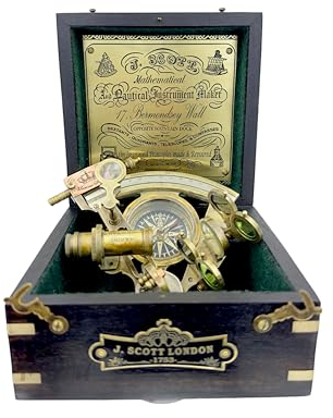 Messing Schiffsgeschichte Sextant Handgefertigtes Geschenk für Vatertag, Geburtstag, Jahrestag, Taufe, Partner, Trauzeugen, Abschlussfeier, Weihnachten, Vintage-Stil, Hartholzbox, Heimdekoration