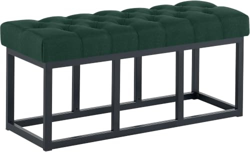CLP Sitzbank Flur Stoff Amun, Polsterbank Metall schwarz pulverbeschichtet belastbar, für Schlafzimmer Garderobe und Ankleidezimmer Farbe grün Größe 100 cm