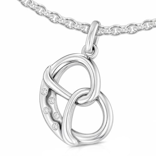 CLEVER SCHMUCK Collier Brezel en argent 24 mm avec 5 zircones en forme de miettes de sel et chaîne à pois de 45 cm en argent sterling 925 avec étui crème