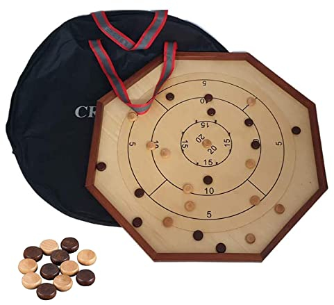 Ubergames Orginal Crokinole Brettspiel - Inklusive Trage Tasche - Model 2024 - Komplett mit Steinen - Metallen Pins mit Rubber Schütz - Crokinole