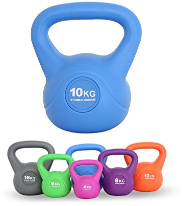 Train Hard Kettlebell-10 KG- Hellblau（Die Kettlebell ist in 6 Größen und Farben erhältlich，4kg/6kg/8kg/10kg/12kg/16kg Studio-Qualität für Krafttraining Gymnastik und Heimtraining ）