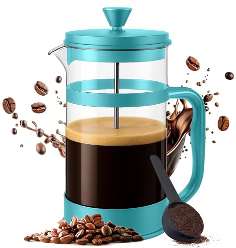 Utopia Kitchen French Press Espresso and Tea Maker with Triple Filters, Stainless Steel Plunger and Heat Resistant Borosilicate Glass (Aqua, 34-oz (Pack of 1))