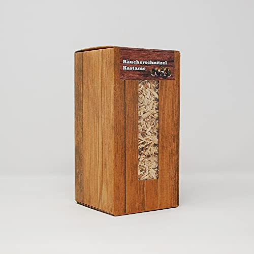 Landree® BBQ-Räucherschnitzel Kastanie WoodCuttings 1,5L-Box, mittlere Körnung, aus Schleswig-Holstein