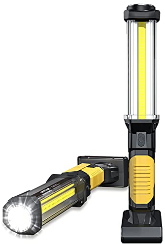 WARSUN LED Arbeitsleuchte Wiederaufladbar Werkstattlampe Taschenlampe 1500 Lumen COB Inspektionsleuchten Worklight Handlampe mit Haken für Auto-Inspektionslicht Notfall [Energieklasse G], Gelb