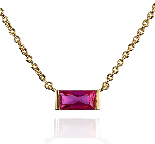 namana Delicata Collana Donna in Oro con Pietra Colorata Singola, Collana con Ciondolo in Oro da Donna con Pietre Taglio Baguette, Semplice Collana Placcato in Oro per Donna