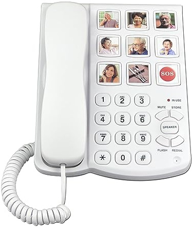 Benotek Corded Big Button Picture Phone for Seniors with Speaker Redial, Hands Free Landline Desk Telephone, Amplied Large Button Home Phones