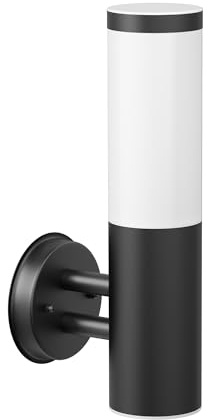 ledscom.de Wandleuchte PORU für außen, IP44, Edelstahl, schwarz matt, rund, 1x E27 max. 40W