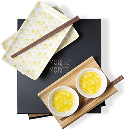 Moritz & Moritz Set di stoviglie da sushi per 2 persone - 10 pezzi - Servizio da sushi con 2x piatti da sushi, ciotole per salse e bacchette