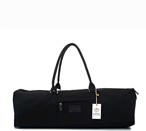 Love Generation | Canvas Yoga-Tasche XL | Schwarz | Extra große Tasche für Yogamatten bis 66 cm breit | Reichlich Platz für zusätzliche Sachen