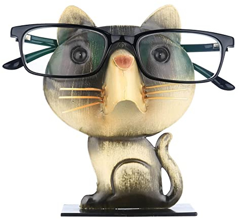 Kavolet Supporto per occhiali a forma di gatto, porta occhiali in ferro, montatura per occhiali a forma di gatto, porta occhiali a forma di animale, decorazione per casa e ufficio, nero e giallo