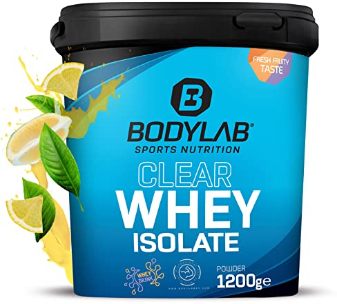 Bodylab24 Clear Whey Isolate Zitrone-Eistee 1200g, Eiweiß-Shake aus bis zu 96% hochwertigem Molkenprotein-Isolat, erfrischend fruchtiger Drink, Whey Protein-Pulver kann den Muskelaufbau unterstützen
