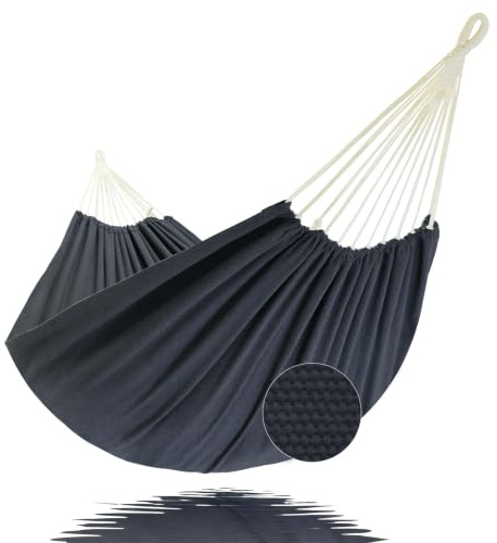 GOCAN Amaca Esterna 2 Persone 220x150cm Lunghezza Totale 330cm Carico 300kg Amaca In Cotone Tela per Giardino Indoor Bambini Balcone Grigio Scuro XXL