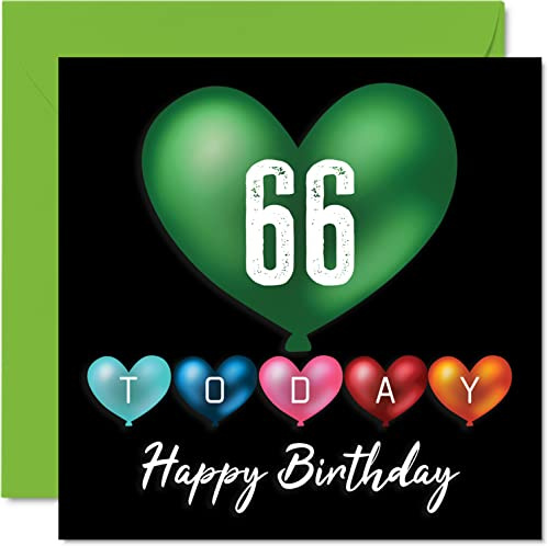Stuff4 Lustige Geburtstagskarte zum 66. Geburtstag für Männer und Frauen – Herzballons – Happy Birthday Karte für Vater, Mutter, Großvater, Nanny, Oma, Oma, Oma, Onkel, Tante, Cousin, 145 mm x 145 mm
